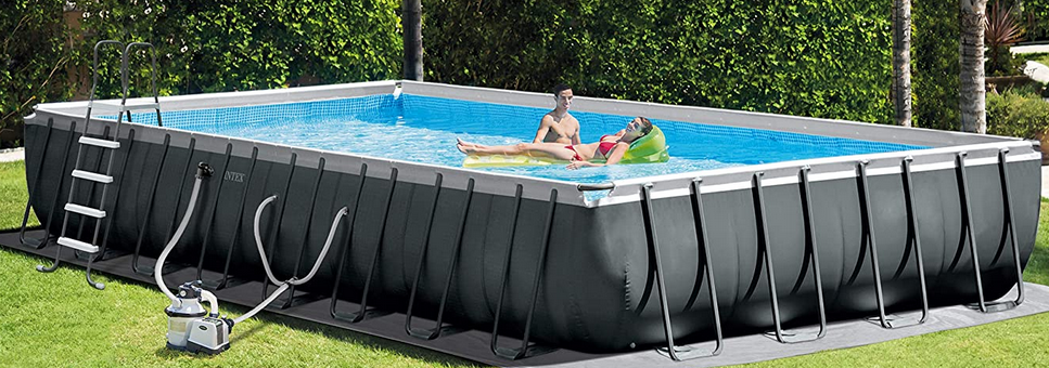 People enjoying an Intex pool