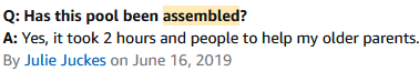 Intex Above Ground Pool Assembly Time According to an Amazon Review - 2 hours with help