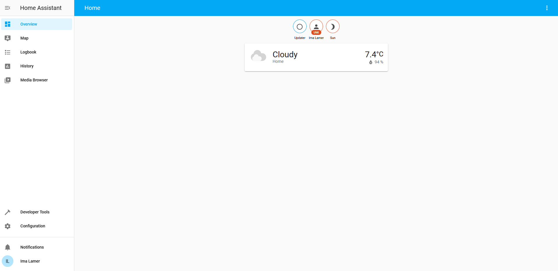 Screenshot of a bare Home Assistant running with out of the box configuration 