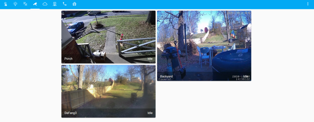 Home Assistant Custom Tab Showing Three RTSP Security Cameras Included