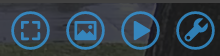 The MotionEye camera action icons showing fullscreen option, saved images and video library and settings panel (wrench icon).