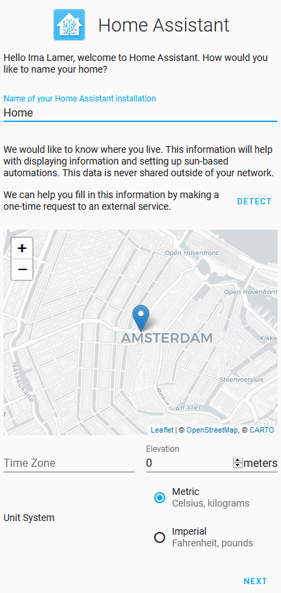Home Assistant Configuration - Setting Your Home Address and other locale details such as time zone and units of measure.