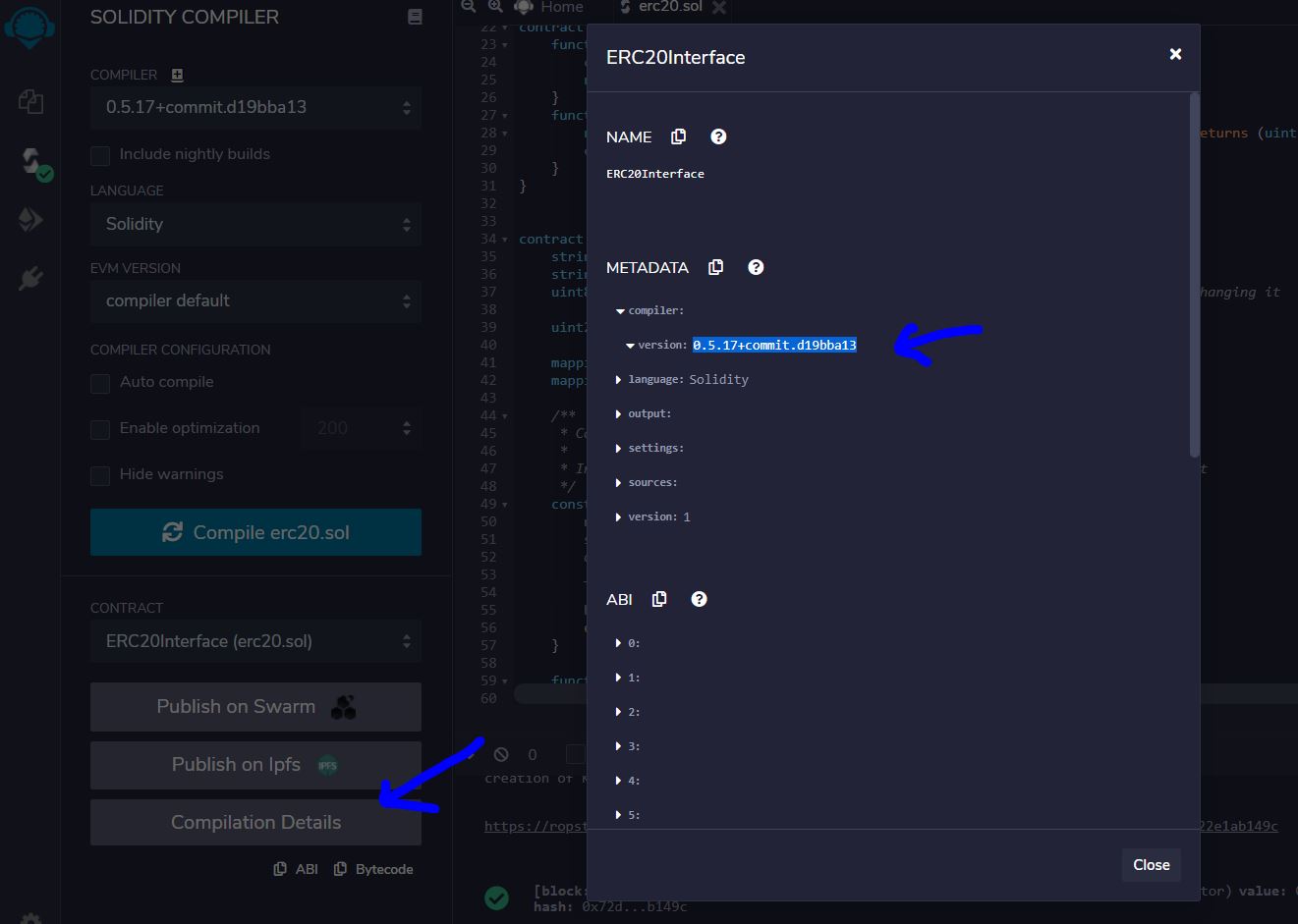 Where to get the compiler version in Remix IDE