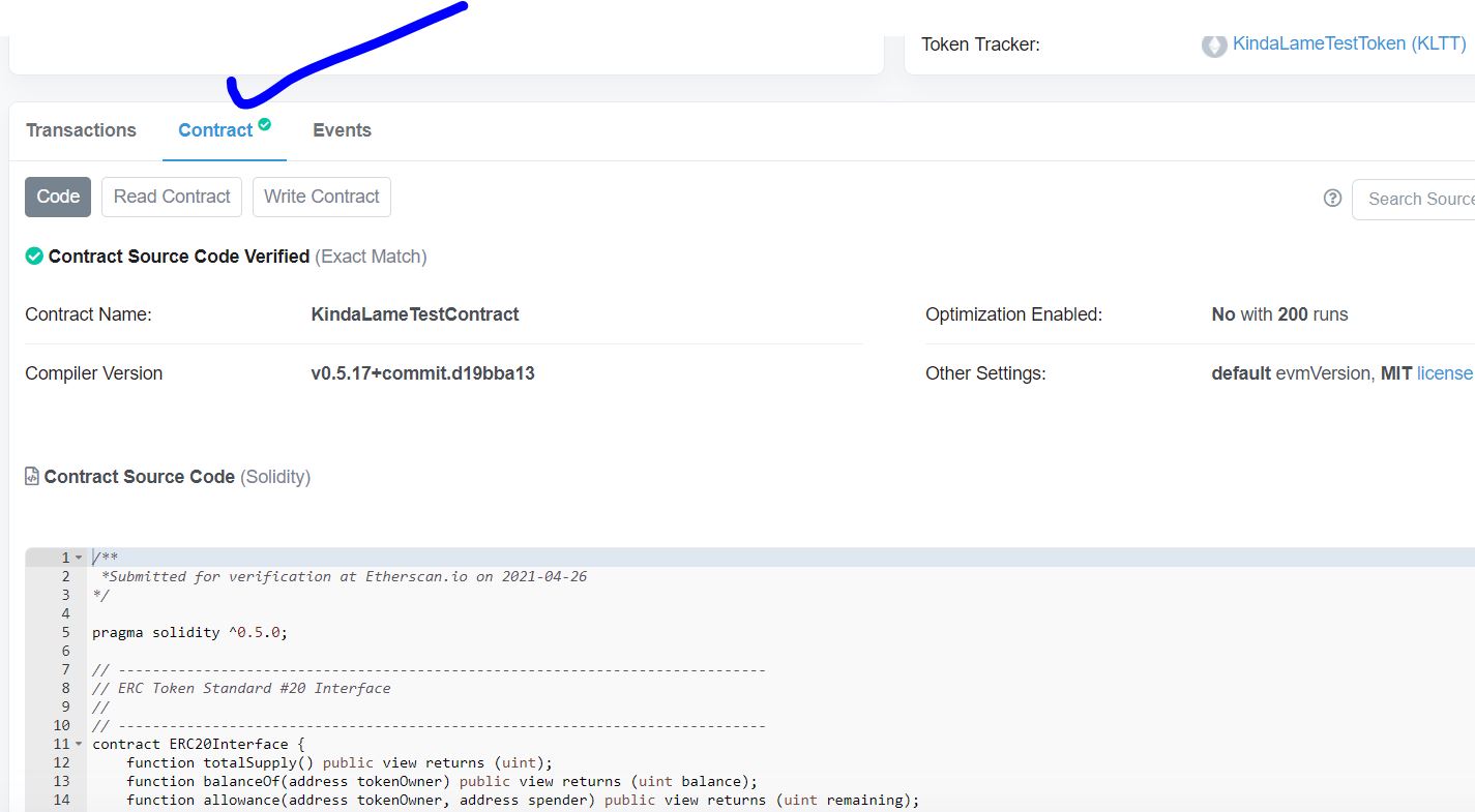 Verified Solidity Source Code on Etherscan