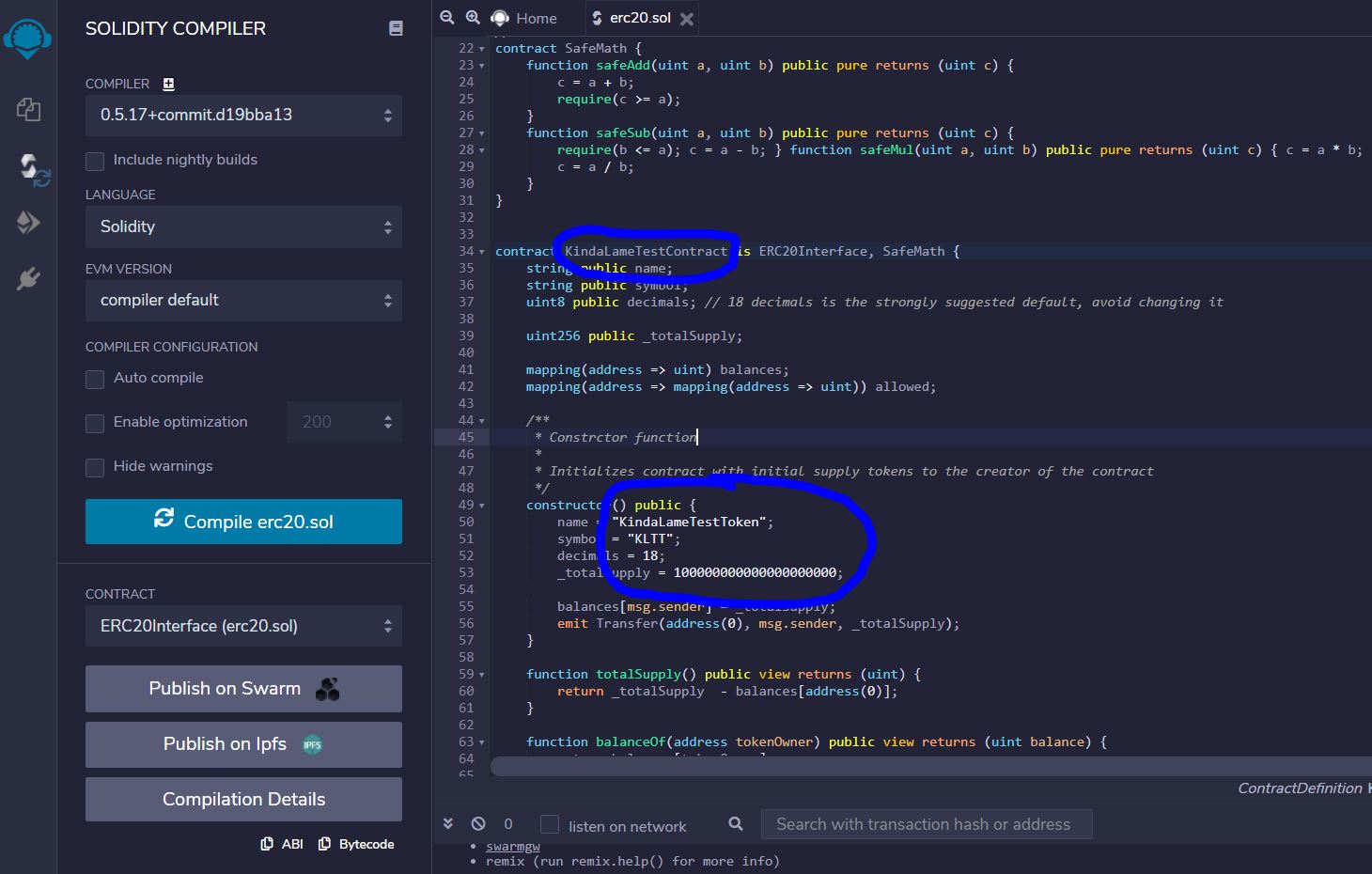 ERC-20 Token Creation with Remix IDE - Setting Token Values