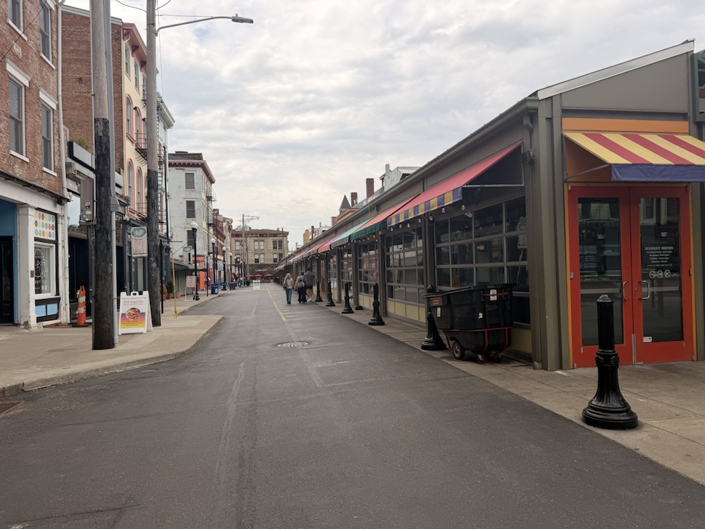 A quieter view down another side of the Findlay Market sheds.